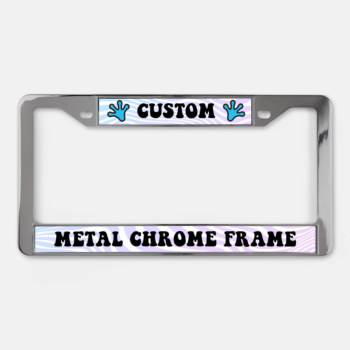 Custom chrome license plate frame with personalized printed inserts