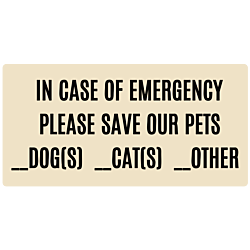 In Case of Emergency Save Our Pets Rectangle Door Static Cling