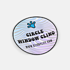 Circle window cling static decal with holographic wave pattern shown on white background