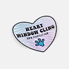Heart shaped custom window cling with colorful wave design displayed on white background