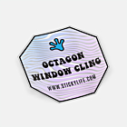 Octagon shaped custom window cling with colorful wave design displayed on white background