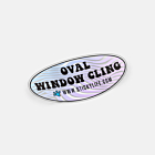 Oval custom window cling with colorful wave design displayed on white background
