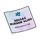 Square window cling  with colorful wave design displayed on white background