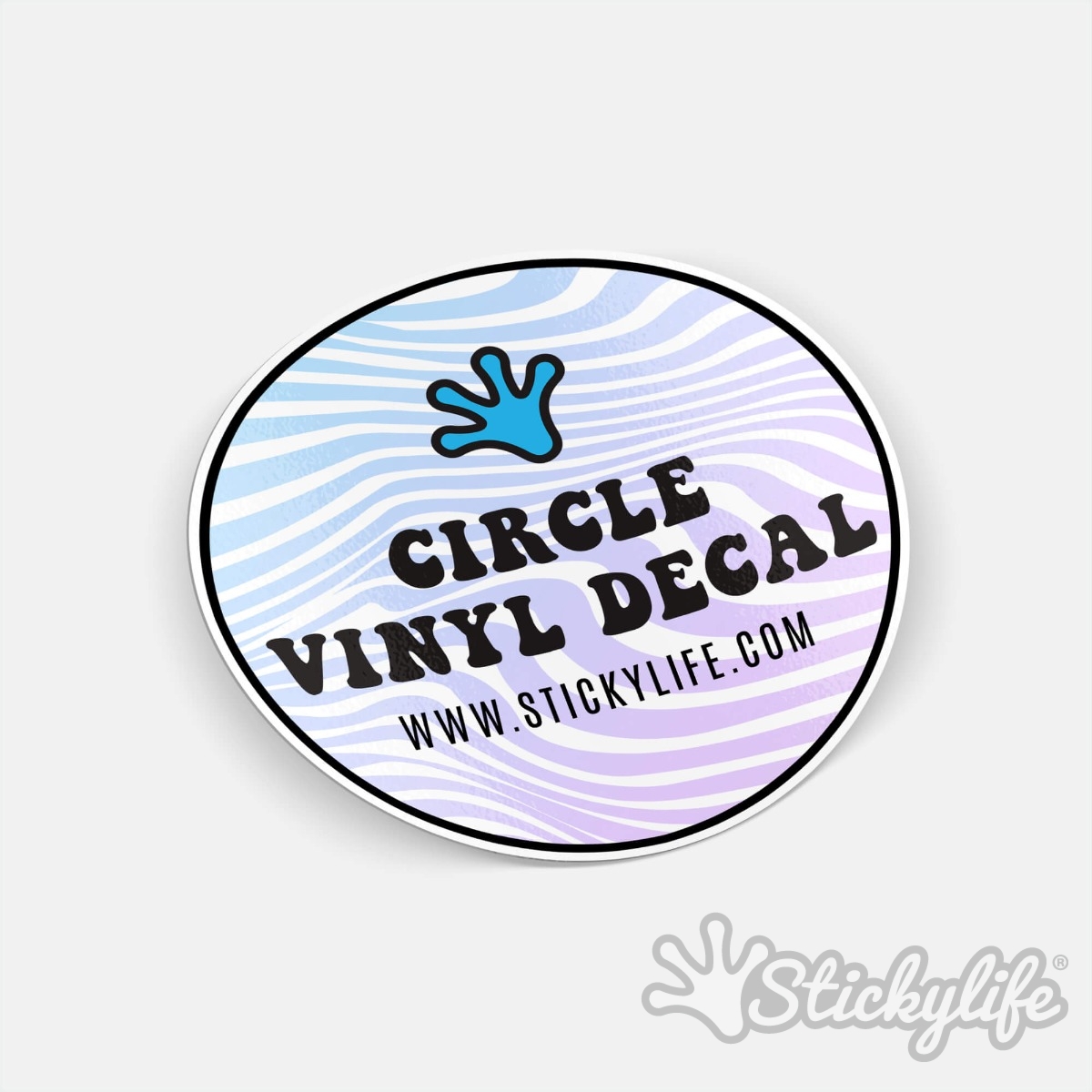 Custom circle vinyl decal with full color printed design on white background