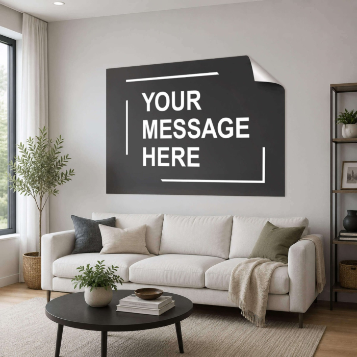Large removable wall decal - custom made displayed above a sofa in a modern living room
