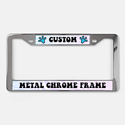 Custom chrome license plate frame with personalized printed inserts