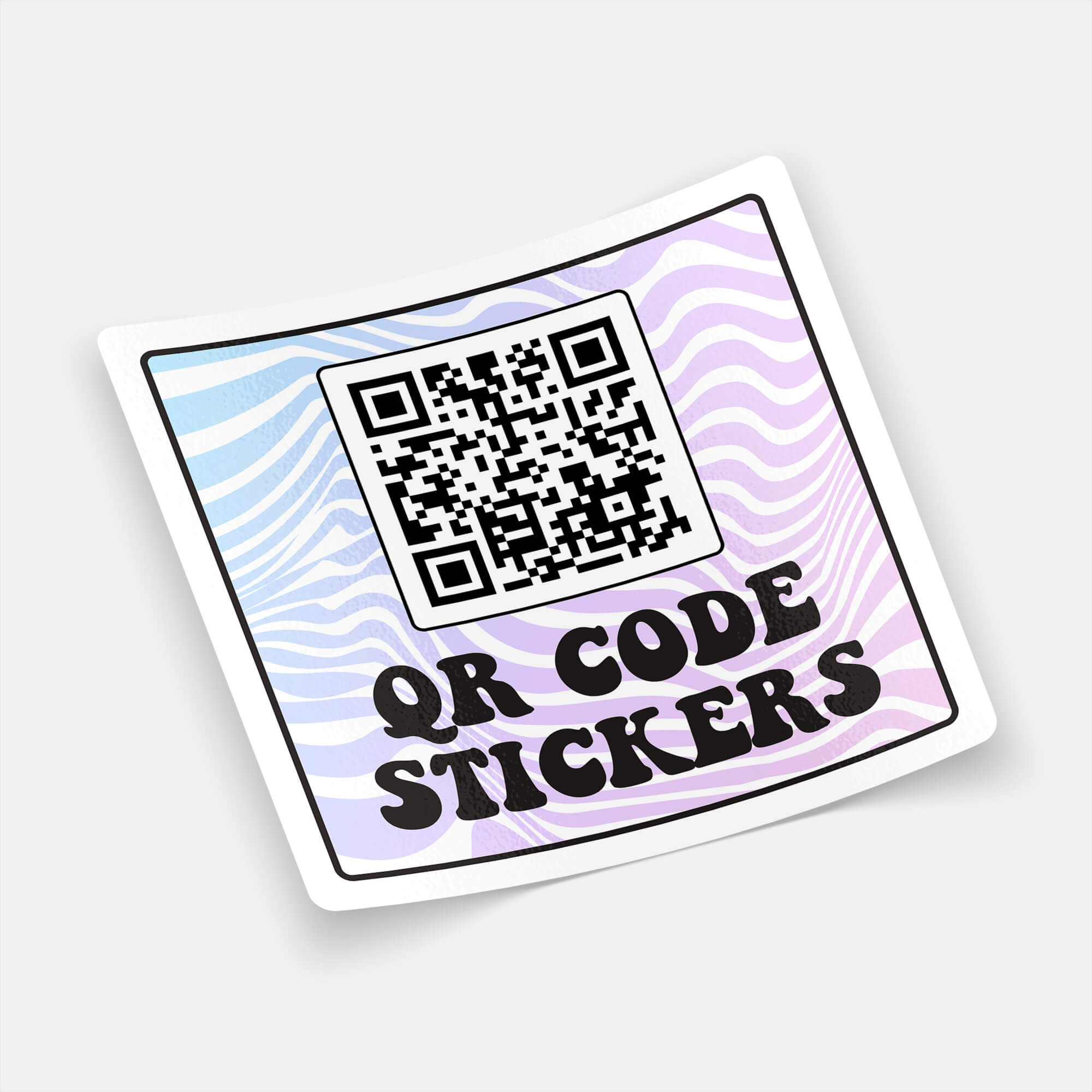 A variety of clear stickers with bold designs on a blue background, highlighting customization options.