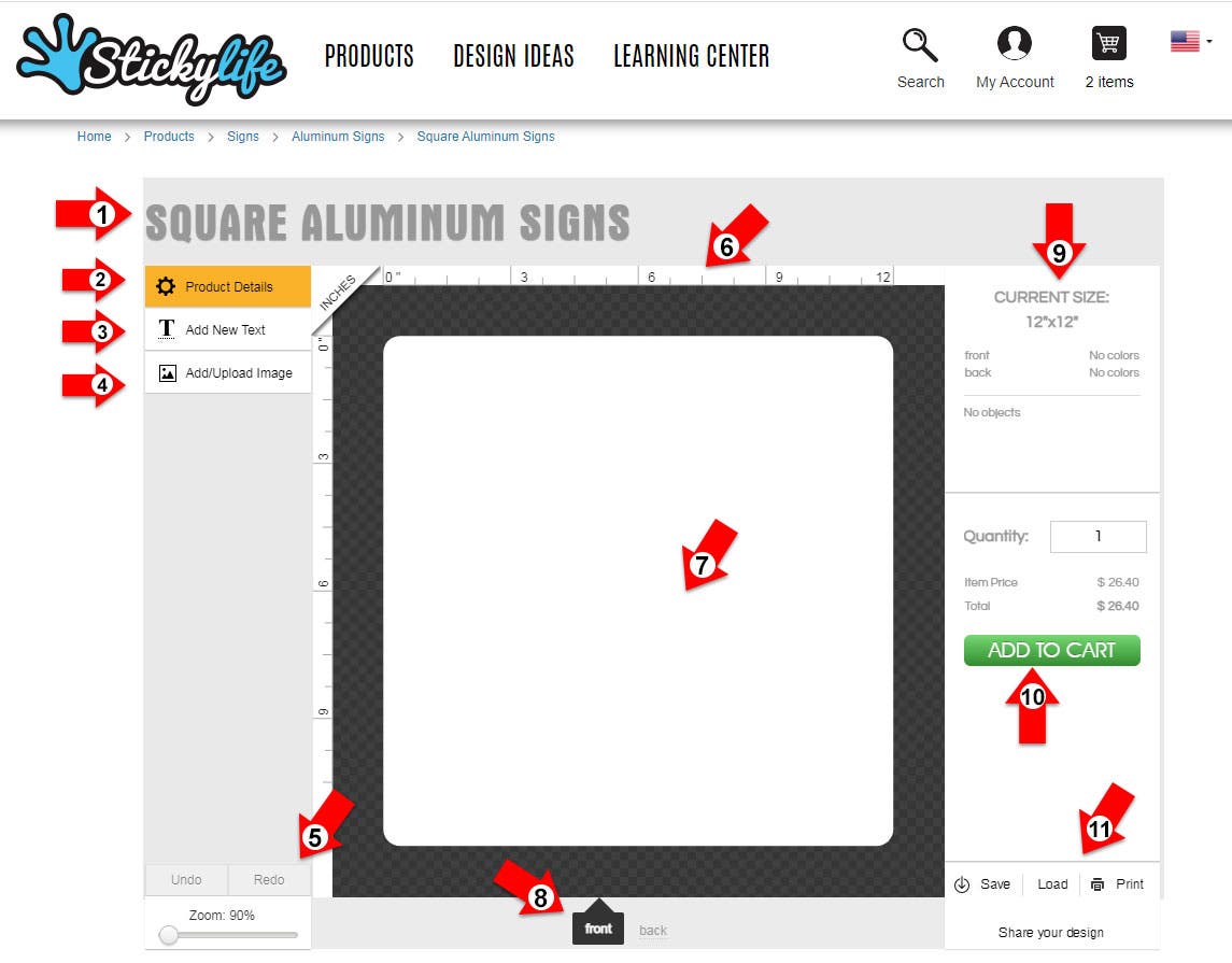 screen capture of the StickyLife design tool