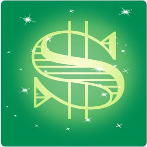 glowing dollar sign on green background
