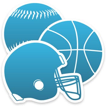 A blue football helmet representing all sport shaped decals