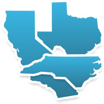 A blue shaped California shaped decal representing all state shaped decals